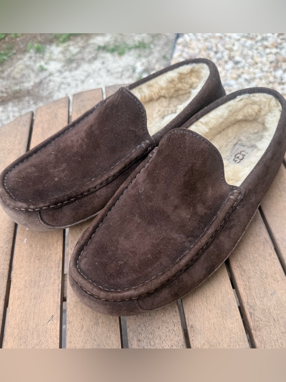 UGG Men’s Ascot Slipper Brown Suede Size 10 Sherpa Lined Indoor/ Outdoor